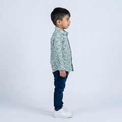 Boys Green Printed Shirt with Denim Jeans – Casual Stylish Outfit for Kids