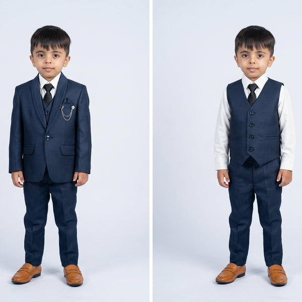 Boys Formal Suit Set in with Blazer, Waistcoat, Shirt, Tie and Trousers