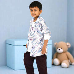 Boys Printed Casual Shirt with Graphic T-Shirt, Cargo Pants.