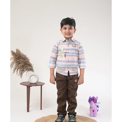 Boys Striped Casual Shirt with Dark Pants and Sport Sneakers – 3 Color Variants