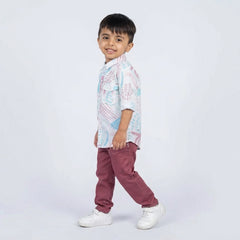 Boys Abstract Print Casual Shirt with Cargo Pants and White Sneakers – 2 Color Variants