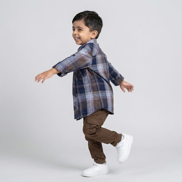 Boys Blue Checked Shirt with Denim Jeans Casual Outfit Set