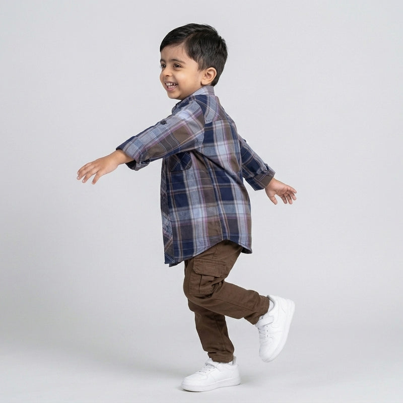 Boys Blue Checked Shirt with Denim Jeans Casual Outfit Set