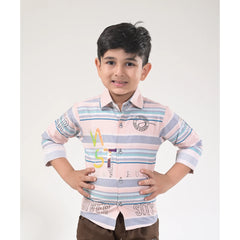 Boys Striped Casual Shirt with Dark Pants and Sport Sneakers – 3 Color Variants