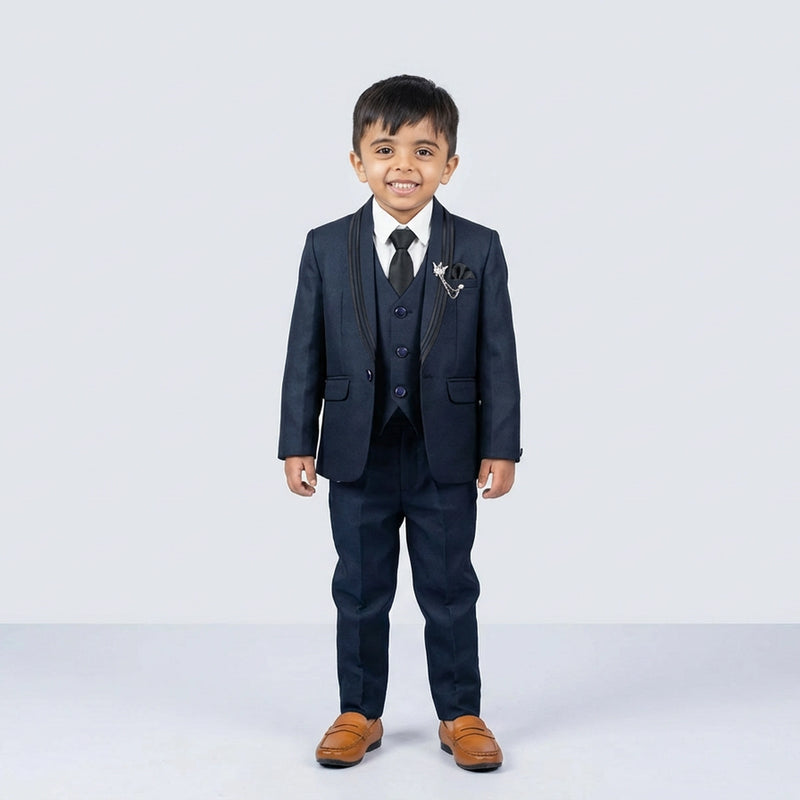 Boys Formal Suit Set in with Blazer, Waistcoat, Shirt, Tie and Trousers