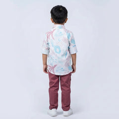Boys Abstract Print Casual Shirt with Cargo Pants and White Sneakers – 2 Color Variants