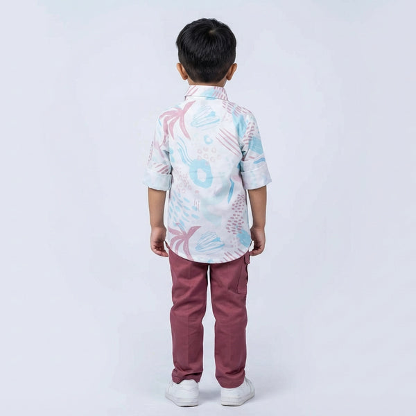 Boys Abstract Print Casual Shirt with Cargo Pants and White Sneakers – 2 Color Variants