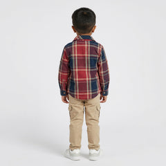 Boys Checked Casual Shirt with Graphic T-Shirt, Cargo Pants and White Sneakers
