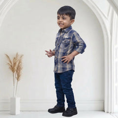 Boys Blue Checked Shirt with Denim Jeans Casual Outfit Set