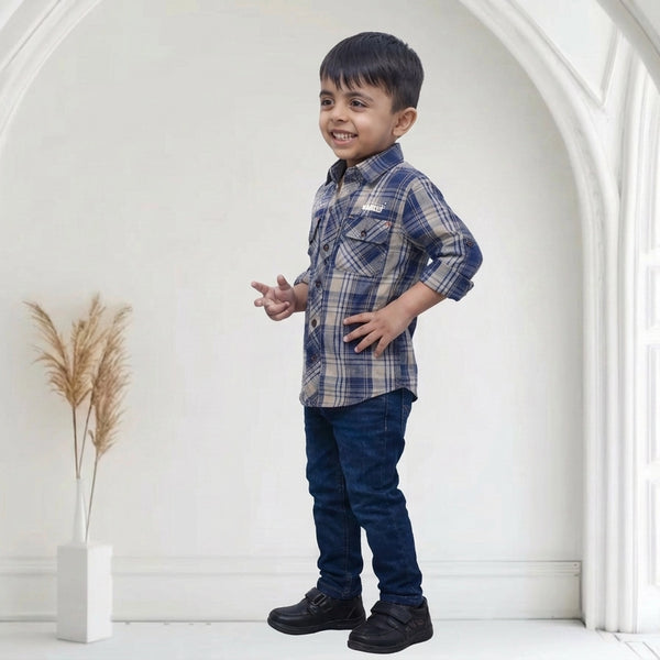Boys Blue Checked Shirt with Denim Jeans Casual Outfit Set