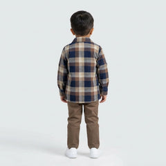 Boys Checked Casual Shirt with White Graphic T-Shirt, Pants and White Sneakers