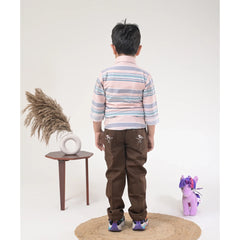 Boys Striped Casual Shirt with Dark Pants and Sport Sneakers – 3 Color Variants