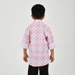 Boys Geometric Print Casual Shirt with Dark Pants and White Sneakers