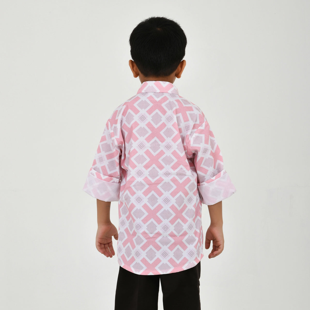 Boys Geometric Print Casual Shirt with Dark Pants and White Sneakers - image 7