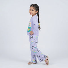 Girls Graphic Co-Ord Set – Cute Printed Sweatshirt & Flared Pants Outfit for Kids