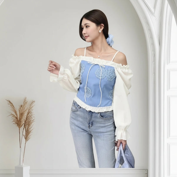 Women’s Off-Shoulder Top with Sleeves – Trendy Casual Wear