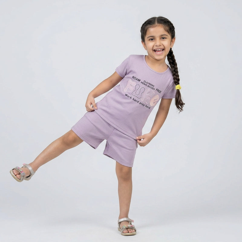 Girls Printed Co-Ord Set – Casual T-Shirt & Shorts Summer Outfit for Kids