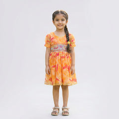 Girls orange Printed dress – Stylish Summer Casual dress Outfit for Kids