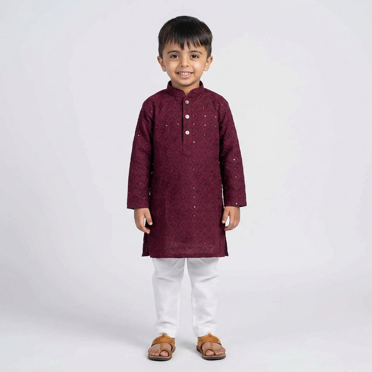 Boys Embroidered Kurta Set with White Pajama – Festive Ethnic Wear for Kids - image 6