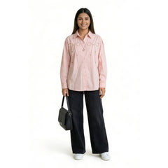 Women’s Embroidered Bow Shirt – Elegant Button-Down Long Sleeve Top | Cute Smart Casual & Office Wear