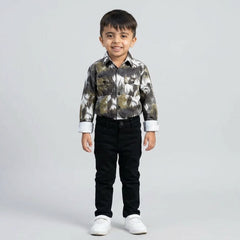 Boys Abstract Printed Shirt with Black Jeans – Stylish Smart Casual Kids Outfit