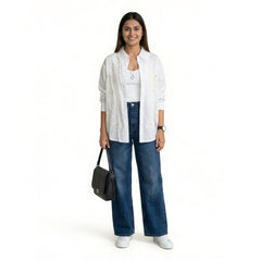 Women’s Embroidered Cotton Shirt – Floral Detail Button-Down Top | Pink, White,Beige,Black & Maroon Smart Casual Shirt