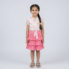 Girls Pink Pleated Skirt & Printed Top Set – Stylish Party Wear Outfit for Kids