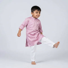Boys Pink Kurta Set with White Pajama – Classic Festive Ethnic Wear for Kids