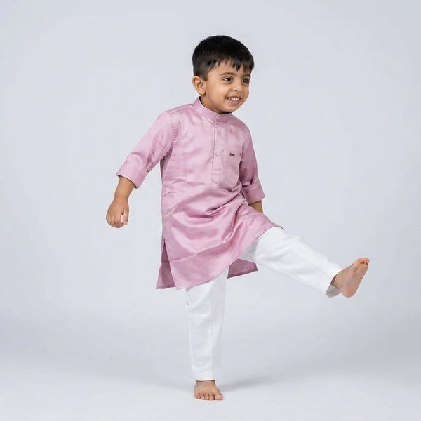 Boys Pink Kurta Set with White Pajama – Classic Festive Ethnic Wear for Kids