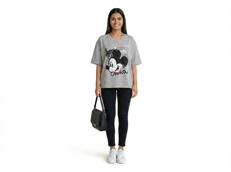 Women's Oversized T-Shirt – Winking Mickey Graphic Print