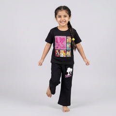 Girls Barbie Co-Ord Set – Stylish Graphic T-Shirt & Flared Pants Outfit for Kids