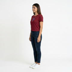 Women's Slim Fit Crop T-Shirt with Smiley Embroidery
