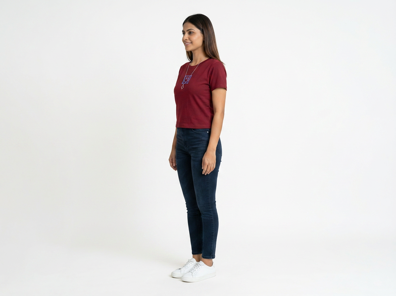 Women's Slim Fit Crop T-Shirt with Smiley Embroidery