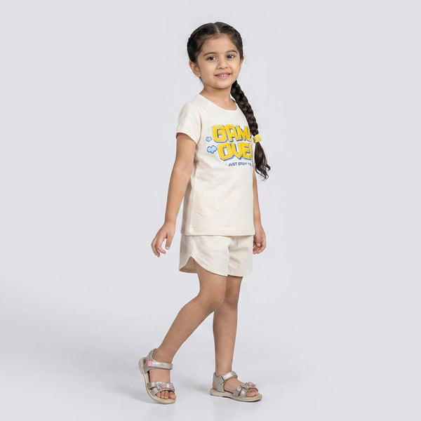 Kids Game Over Graphic Print T-Shirt with Drawstring Shorts Set