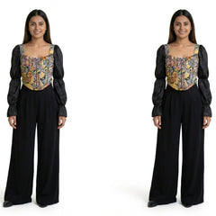 Women’s Floral Corset Top with Sheer Puff Sleeves – Trendy Summer Outfit Set