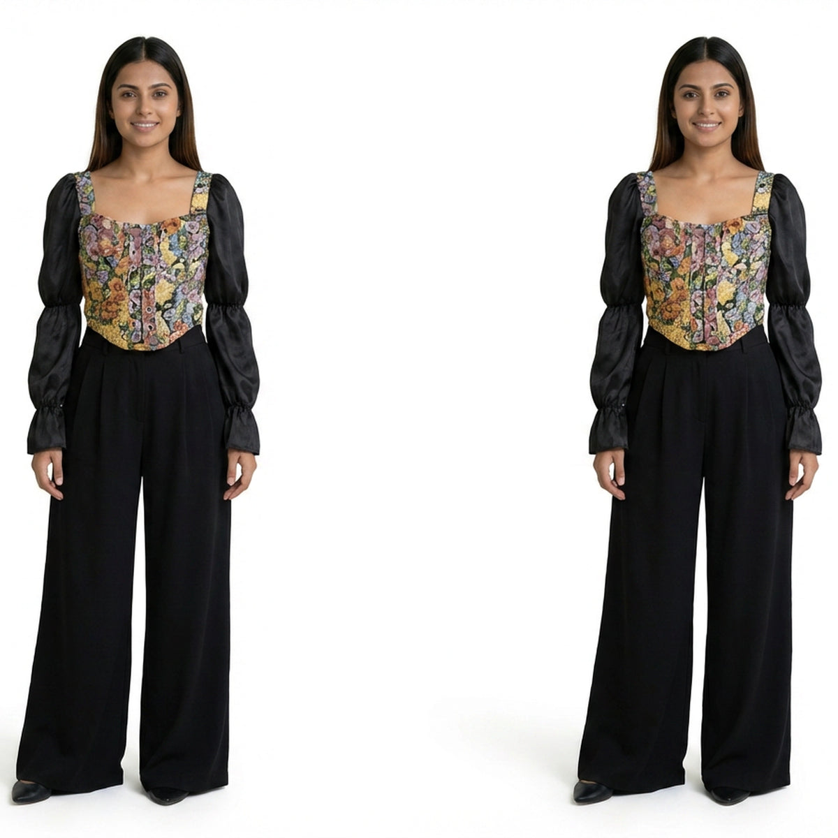 Women’s Floral Corset Top with Sheer Puff Sleeves – Trendy Summer Outfit Set - image 8