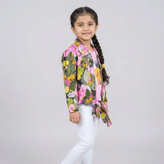 Girls Tropical Floral Dress Set with Matching Jacket – Stylish Party Wear Outfit for Kids