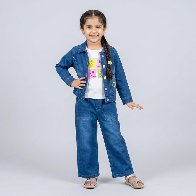 Girls blue denim Top & jeans Set – Stylish Summer Casual Co-Ord Outfit for Kids
