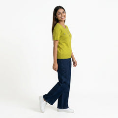 Women Knit Top – Casual Short Sleeve T-Shirt with Minimal Embroidery Detail