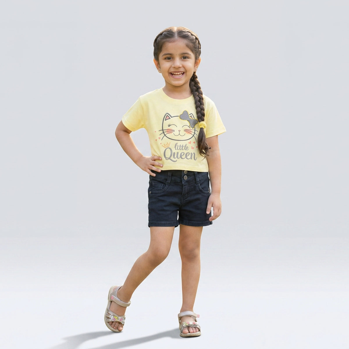 Girls Little Queen Cat Print T-Shirt