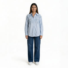 Women’s Embroidered Shirt – Elegant Button-Down Cotton Top | Smart Casual & Office Wear
