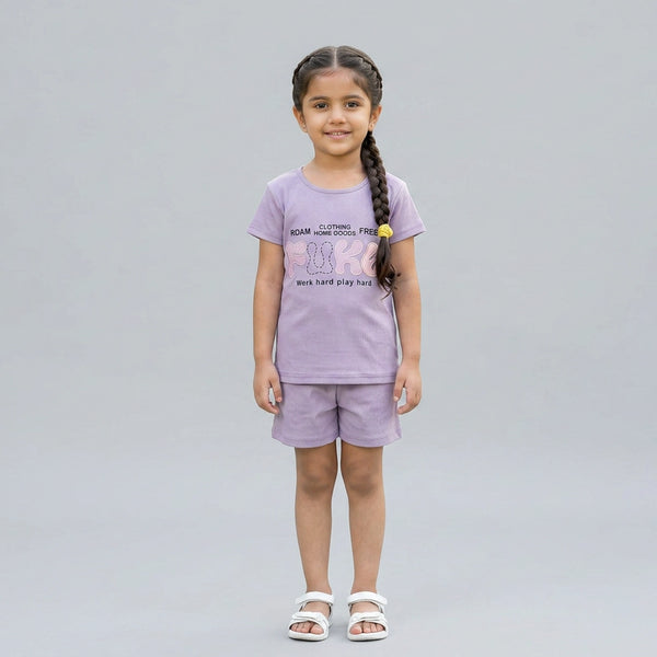 Girls Printed Co-Ord Set – Casual T-Shirt & Shorts Summer Outfit for Kids