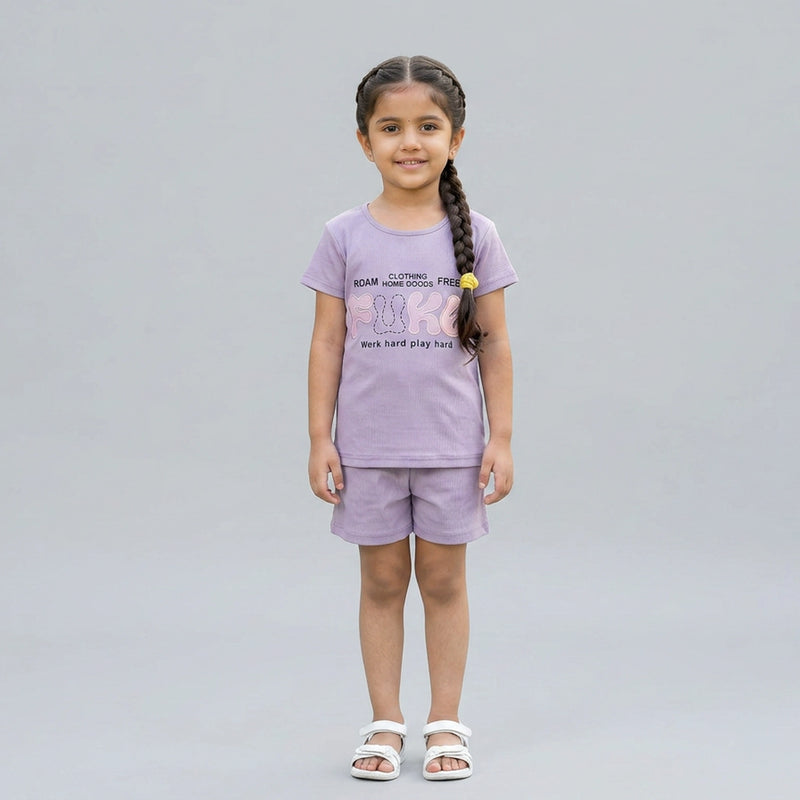 Girls Printed Co-Ord Set – Casual T-Shirt & Shorts Summer Outfit for Kids