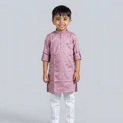 Boys Pink Kurta Set with White Pajama – Classic Festive Ethnic Wear for Kids