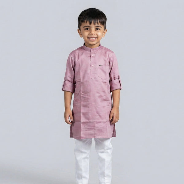 Boys Pink Kurta Set with White Pajama – Classic Festive Ethnic Wear for Kids