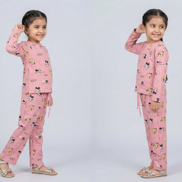 Girls Cartoon Printed Night Suit Set – Soft Full Sleeve Kids Co-Ord Pajama Set