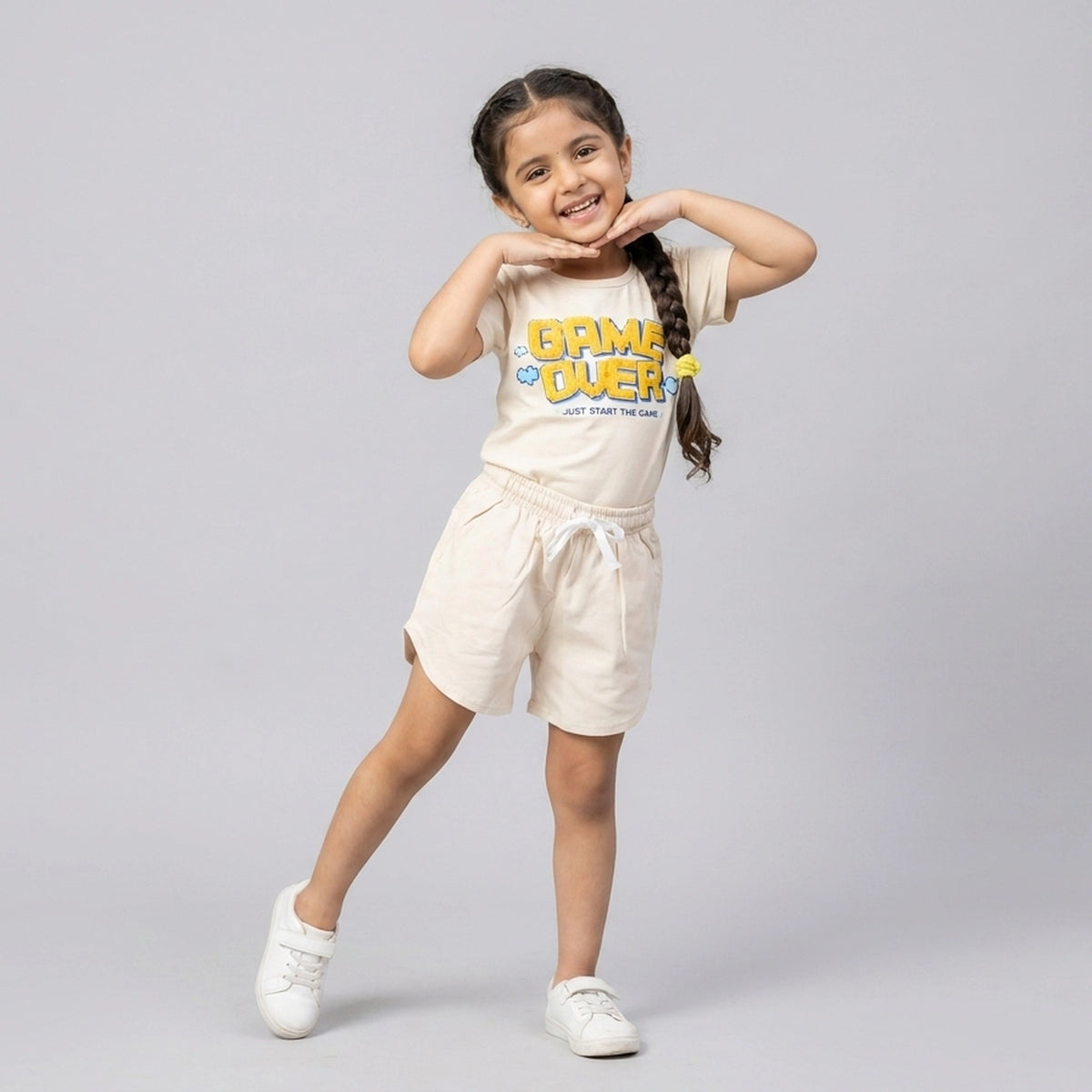 Kids Game Over Graphic Print T-Shirt with Drawstring Shorts Set