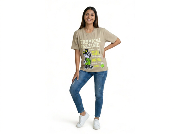 Women’s Tropical Culture Graphic T-Shirt – Casual Printed Cotton Tee
