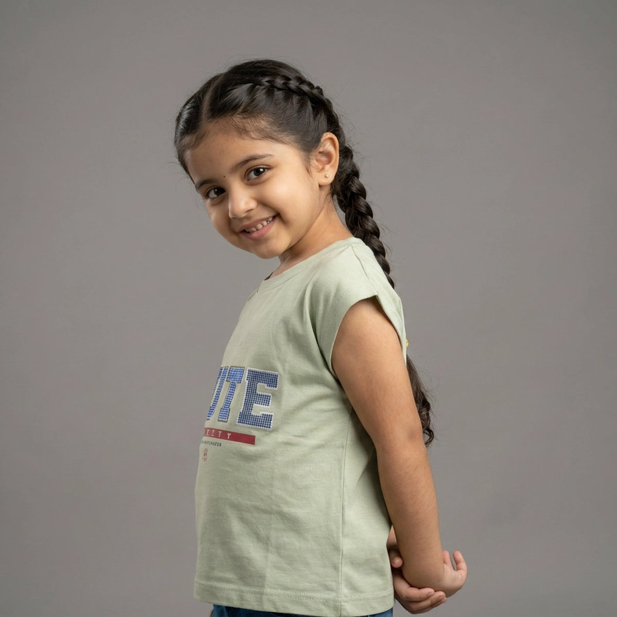 Girls  Graphic Print Cotton T-Shirt pair with Typography Design
