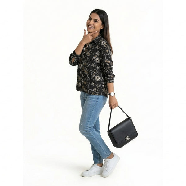 Women’s Printed Casual Shirt – Floral Pattern Button-Down Top | Smart Casual Everyday Wear
